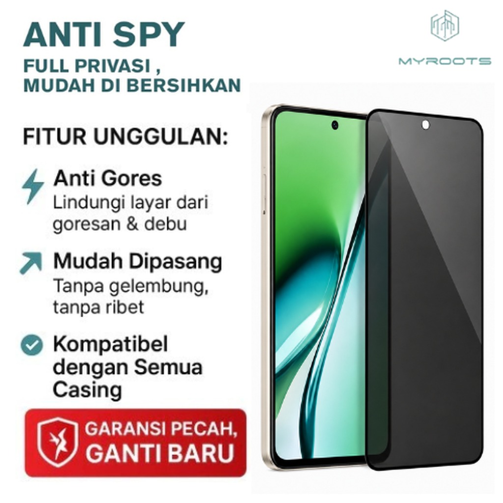 Myroots Tempered Glass Anti Spy Itel RS4 - S25 S24 S23 S18 S17 S16 S15 Pro 4G Anti Gores Kaca Privas