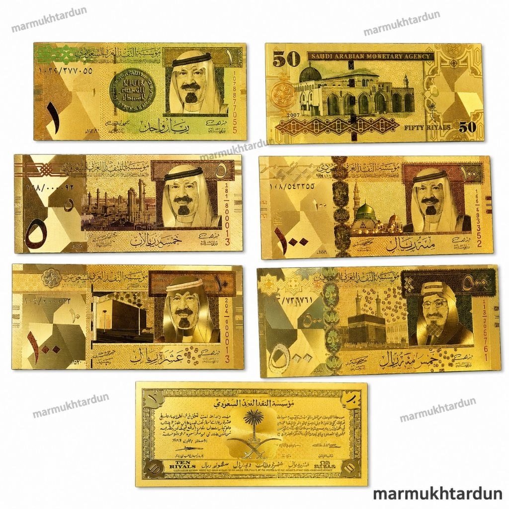 Souvenir 1 Set Uang Riyal Arab Saudi Gold Foil Premium