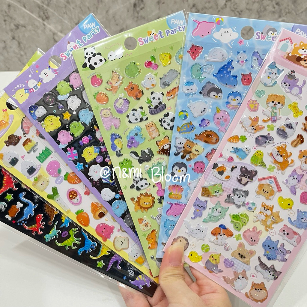 Stiker Metallic Hewan Hantu Laut Kucing Makanan Dinosaurus Timbul