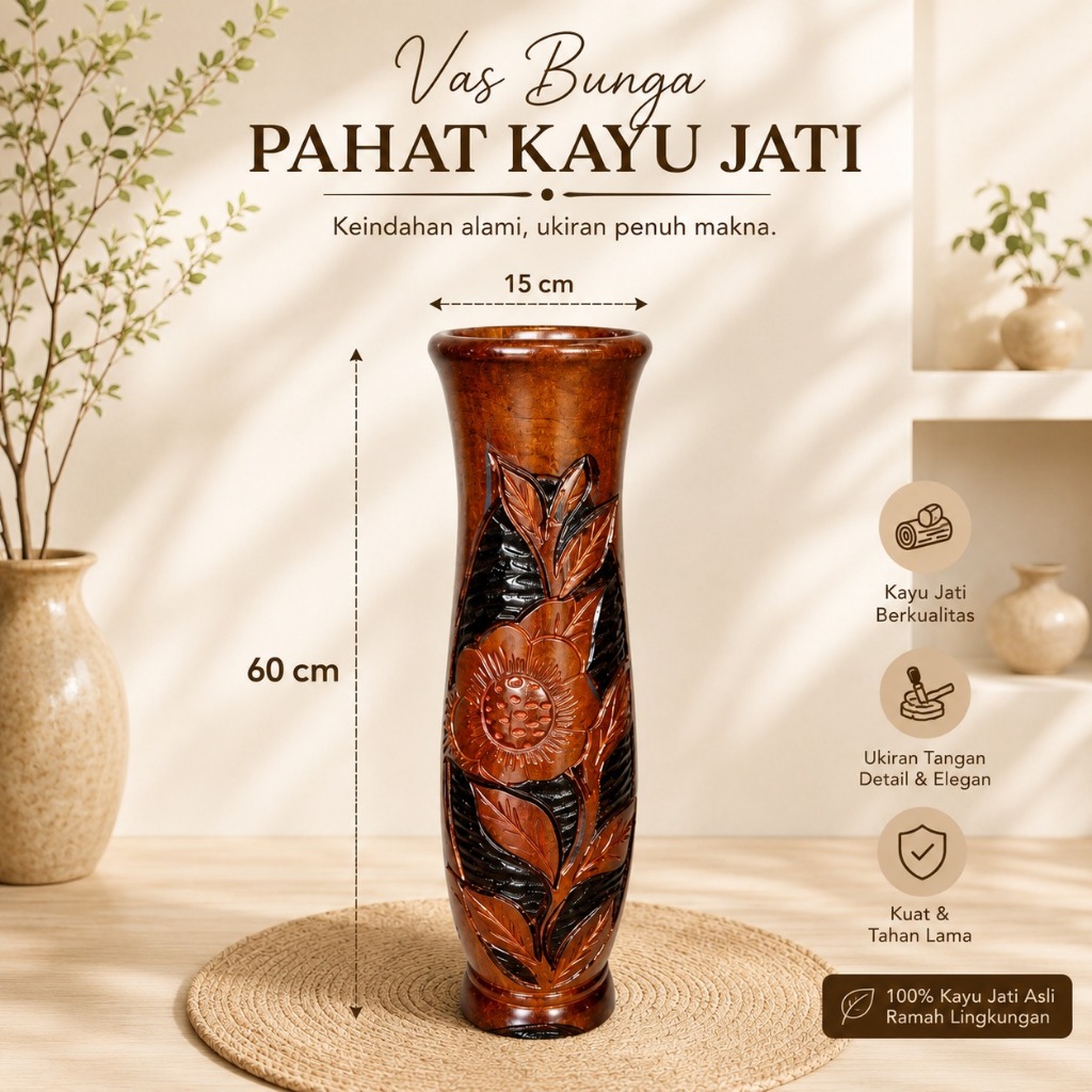 Vas Bunga kayu jati | Vas bunga pot bunga kayu jati | vas bunga ukir