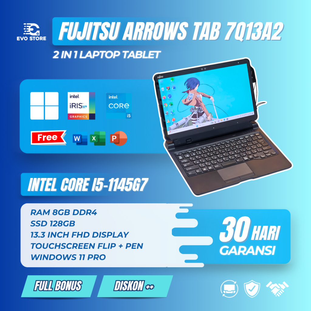 Fujitsu Arrows Tab 7Q13A2 - Intel Core i5-1145G7 - Ram 8GB DDR4 - SSD 128GB - Intel Iris Xe Graphics