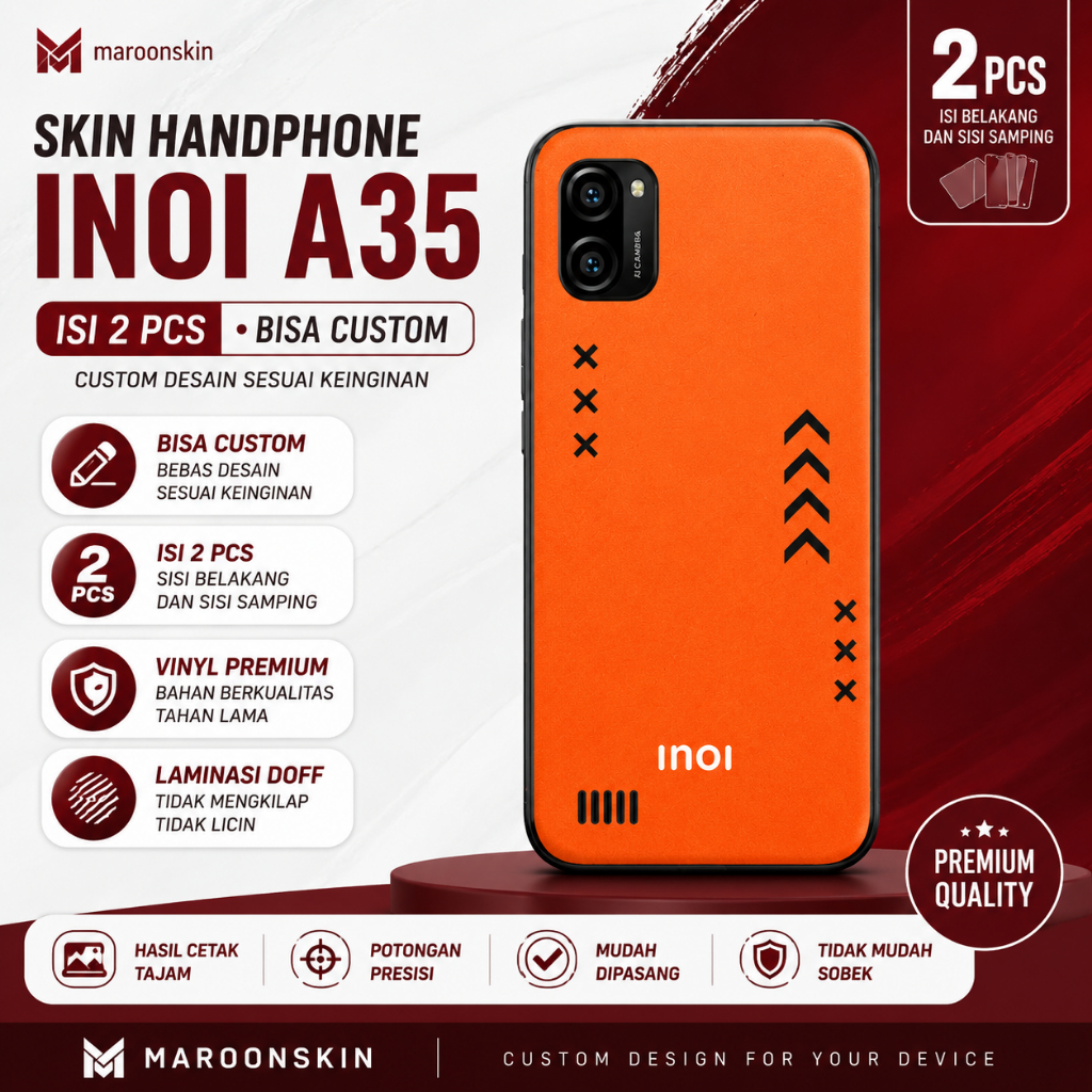 SKIN HANDPHONE INOI A35 2 PCS BISA CUSTOM