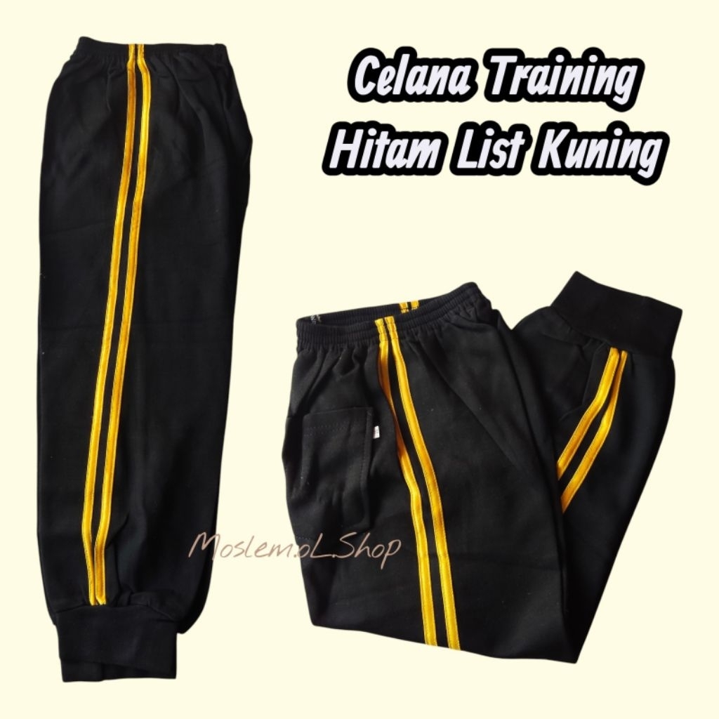 Celana Training Hitam List Kuning | Garis 2 | SD | Merk Troser