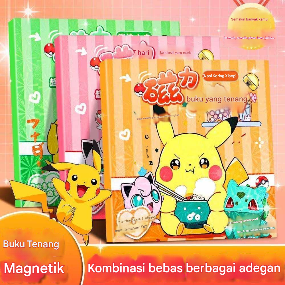 Quiet Book Pikachu, Buku Sepi Pikachu magnetic Mainan edukasi DIY menempel busy book kreatif anak
