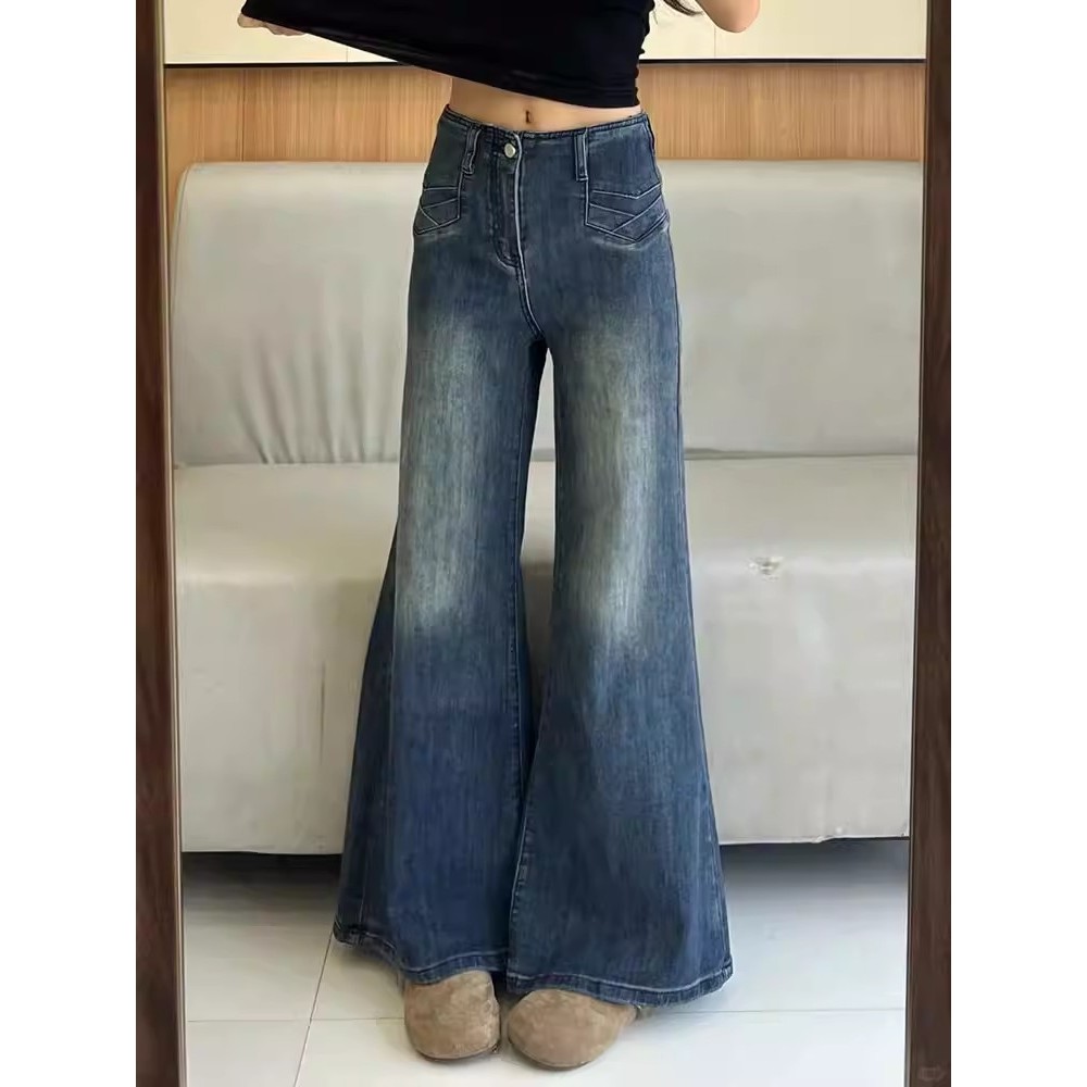 YOYO -  Biru Retro Premium Cutbray Highwaist Celana Panjang Wanita Baggy Jeans Wanita Cutbray Jeans 