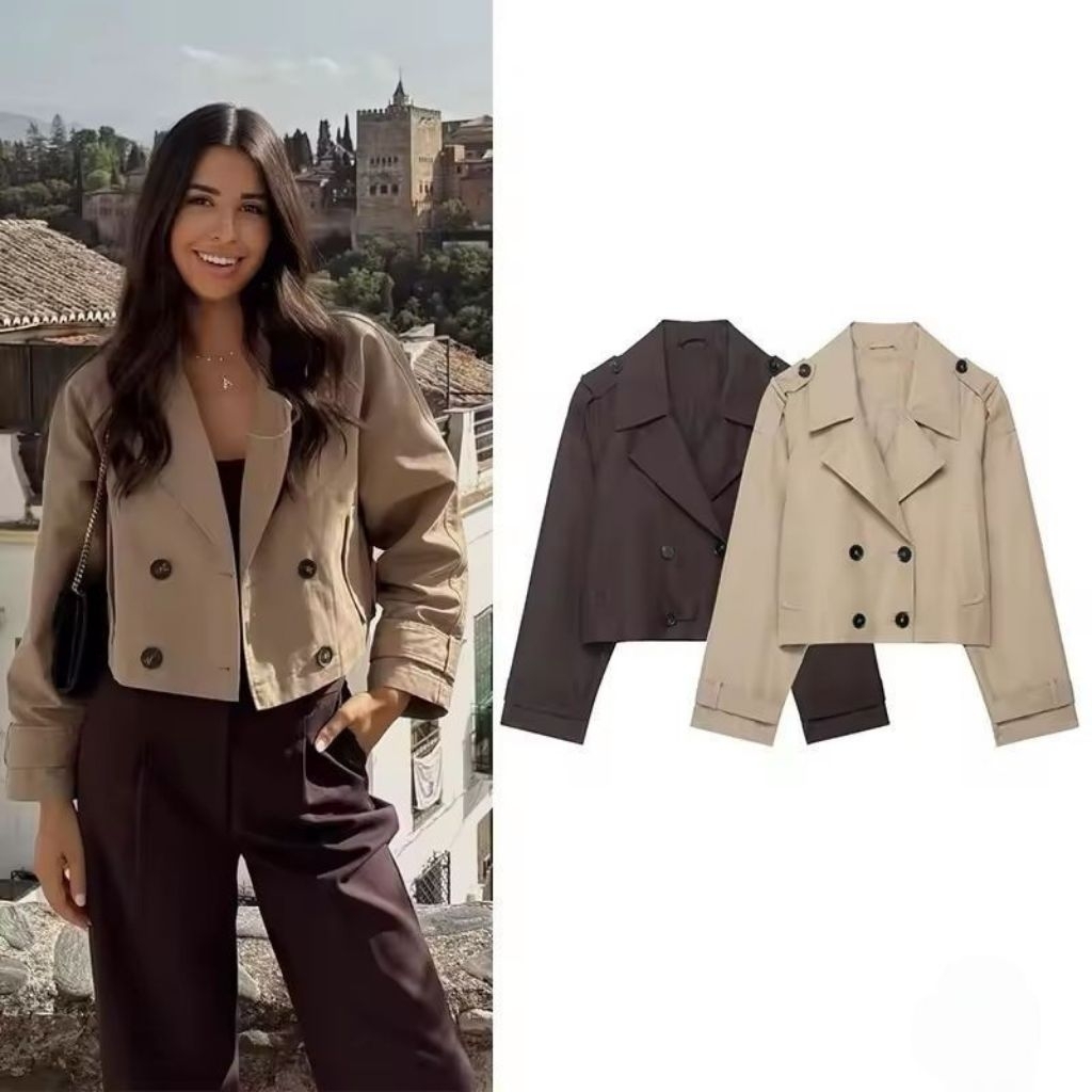 HOT PRODUCT Blazer Crop Trench Coat Wanita Big Size S-7XL Jaket Pendek Jumbo Korea Premium Crop