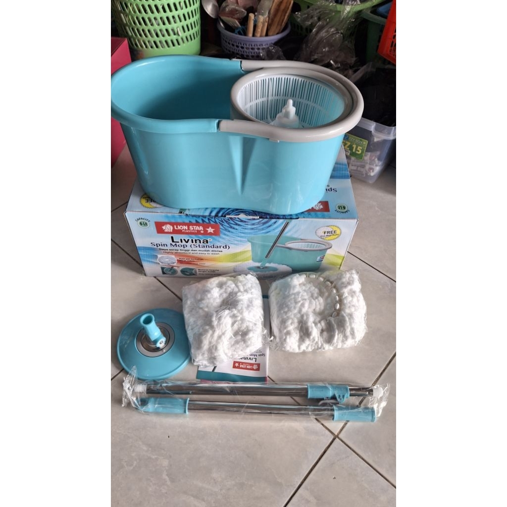 spin mop livina alat pel lion star handle spin mop