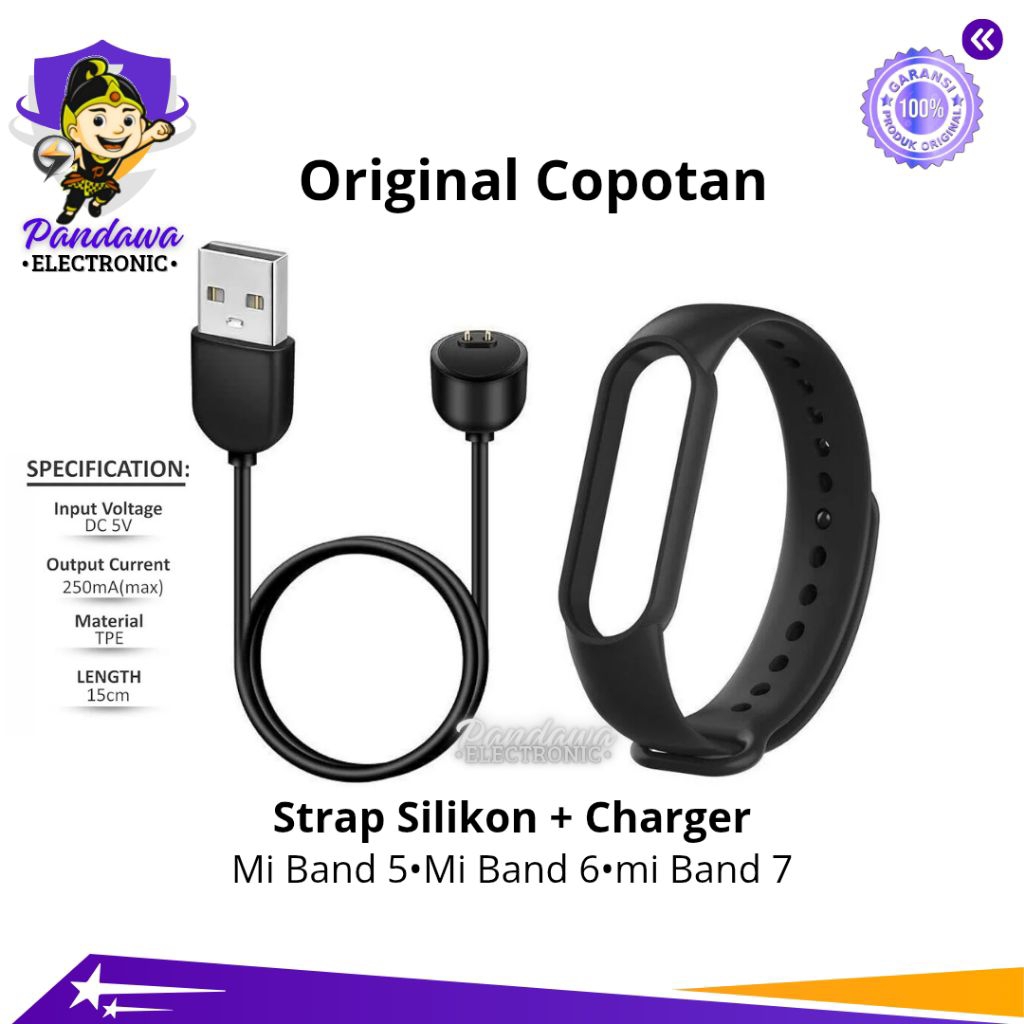 Tali Strap Silikon + Charger Mi Band 5 Mi band 6 Original Copotan