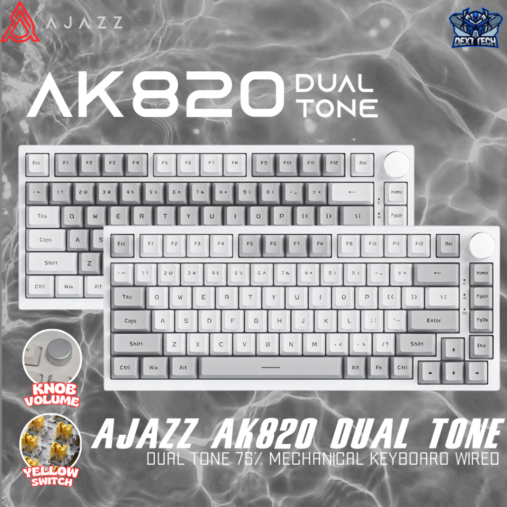 Ajazz AK820 Dual Tone 75% Mechanical Keyboard Wired White Backlight Grey Keycaps