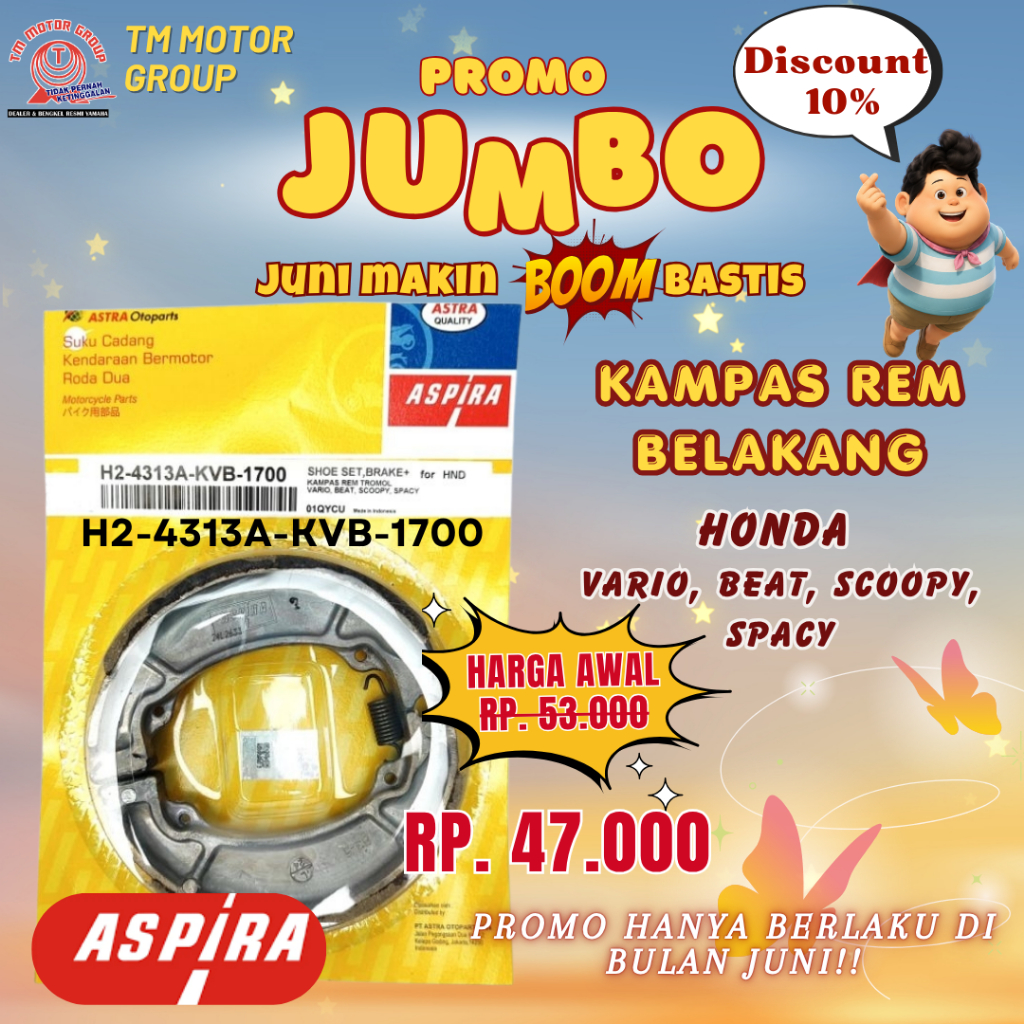 KAMPAS REM TROMOL HONDA VARIO, BEAT, SCOOPY, SPACY ORIGINAL ASPIRA