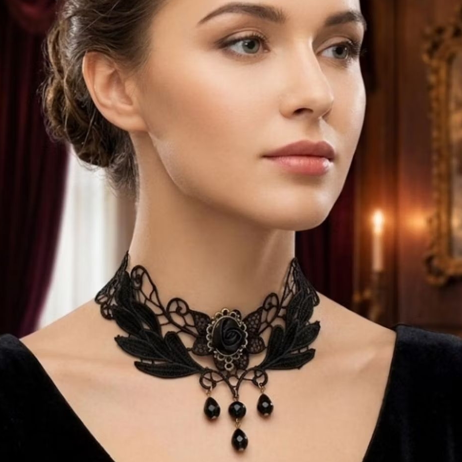 KALUNG CHOKER HITAM RENDA ESTETIK GAYA UNIK