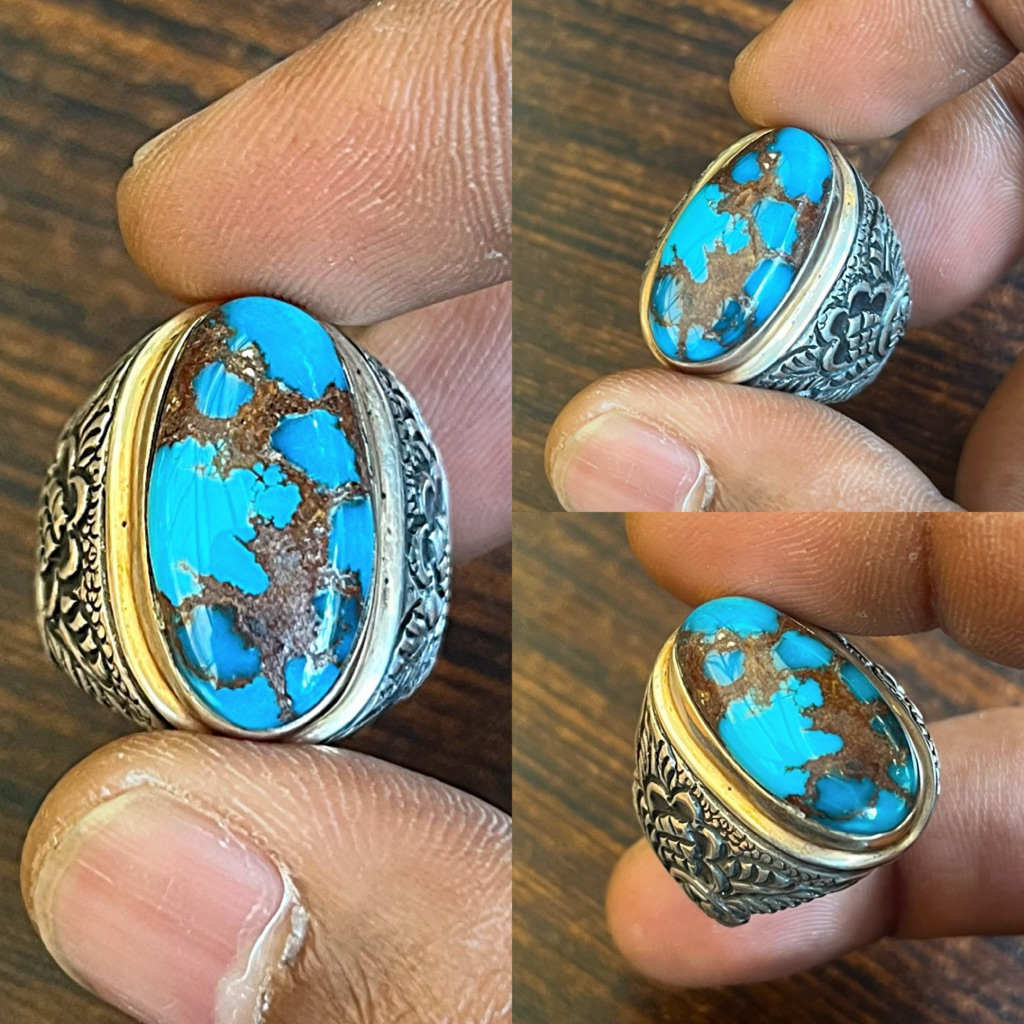 Cincin Natural Phyrus Pirus Turquoise Mesir Ring Perak HM