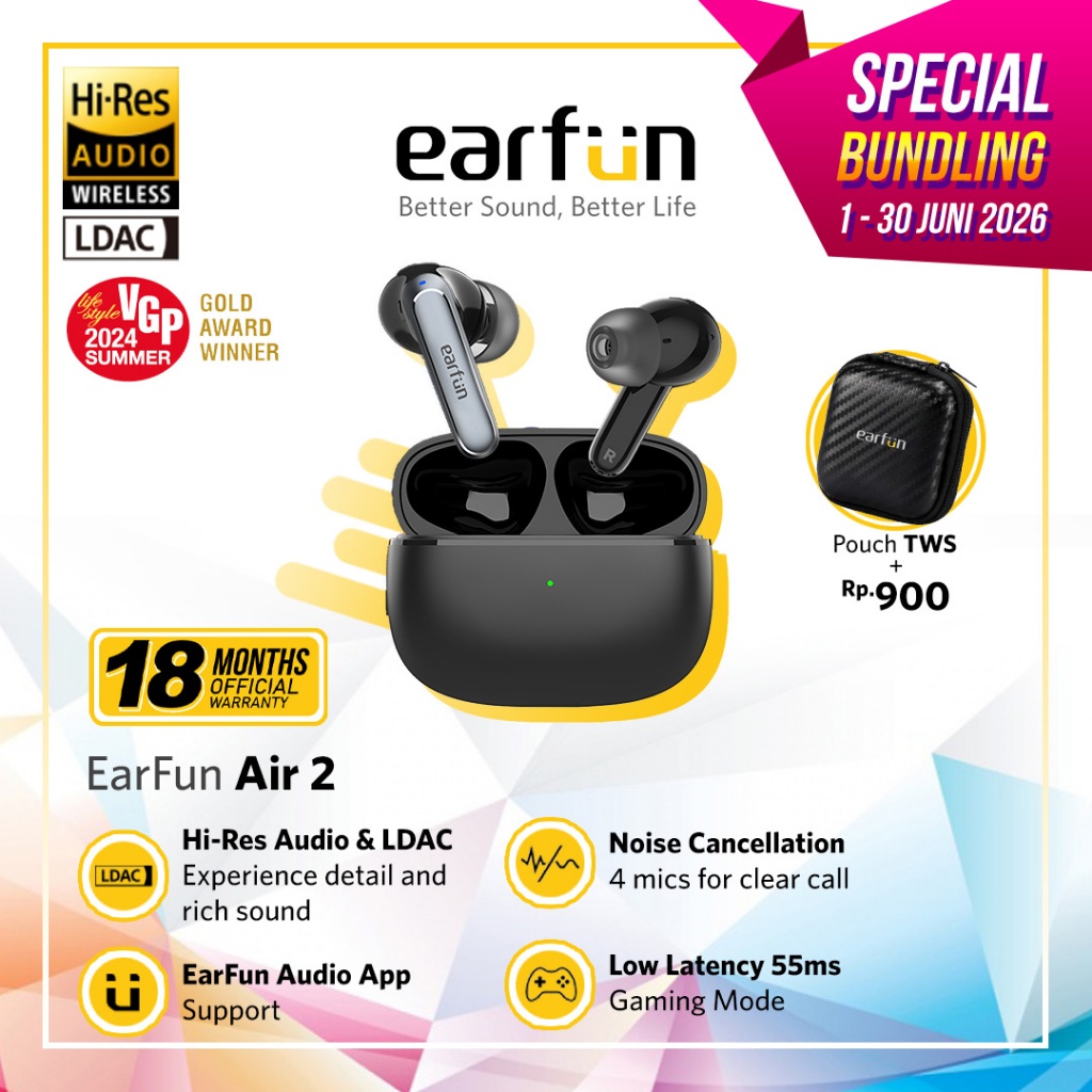 EarFun Air 2 - Black - Hi-Res LDAC budget TWS with APP Support