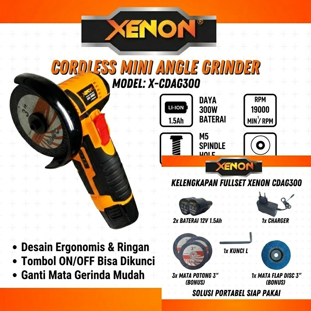 XENON CDAG300 Mesin gerinda tangan cordless Angle Grinder 12V electric powered tool