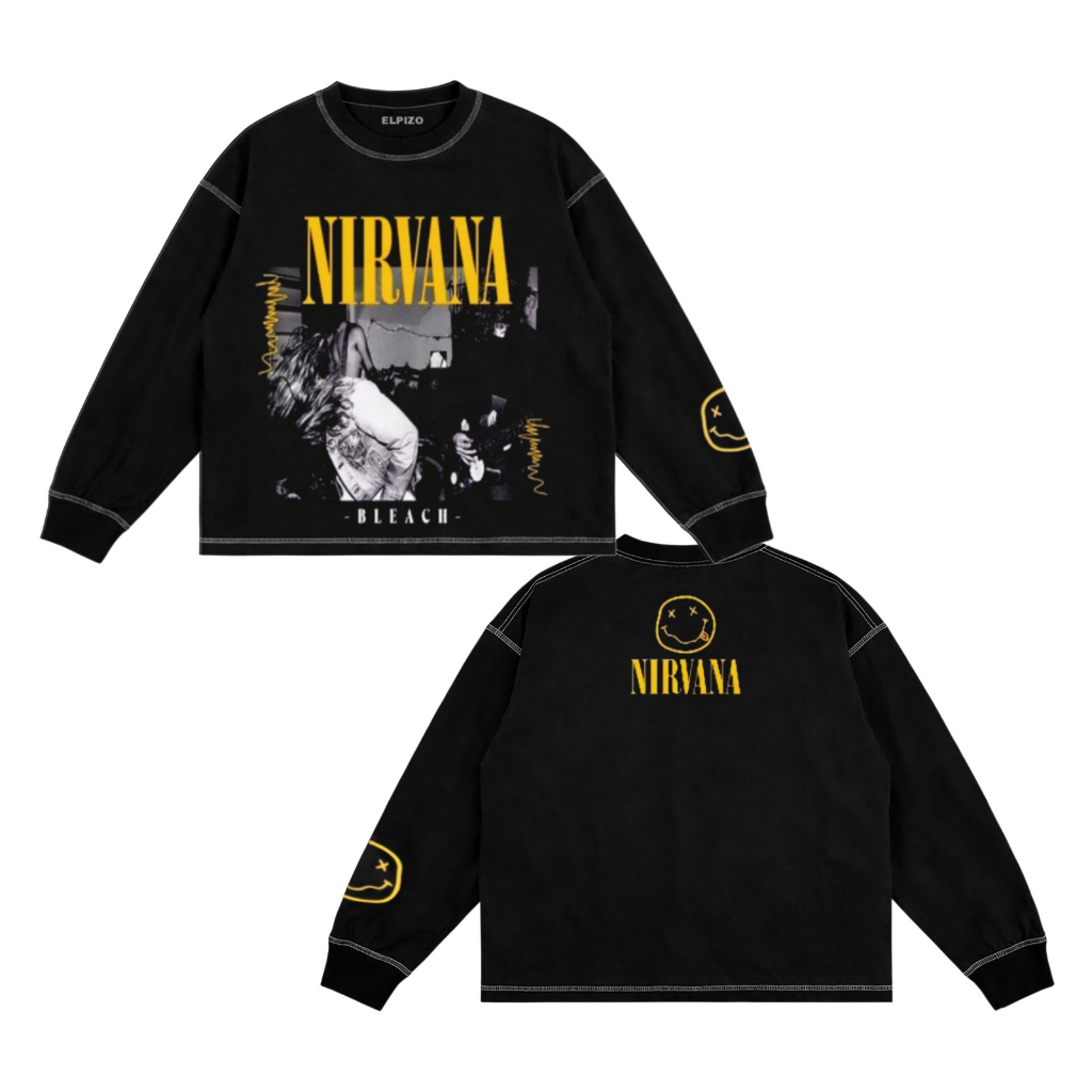 T-Shirt Boxy Miror NIRVANA BLEACH Long sleeve Mirror Style Bahan Cotton Combed 24s Sablon DTF Jahita