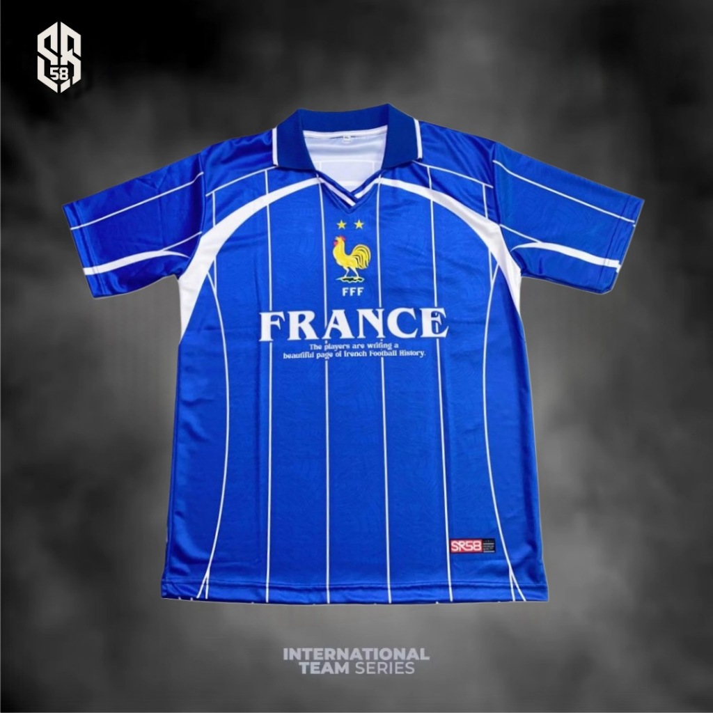 Jersey Vintage France Piala Dunia 2026 Kerah Rib Jersey Retro Fantasy France Pria Wanita