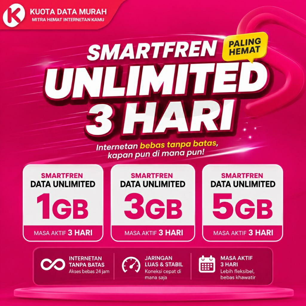 Smartfren Data Unlimited 1GB 3GB 5GB 3 Hari Kuota Utama Jaringan 4G LTE