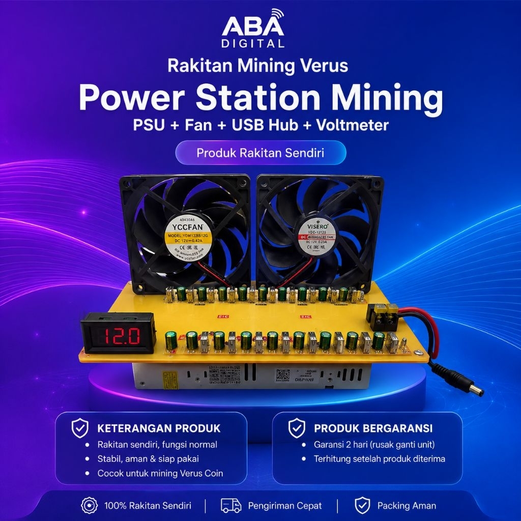RING Mining Verus Rakitan Lengkap PSU + Cooling Fan Ganda + USB Hub + Voltmeter | Siap Pakai untuk H