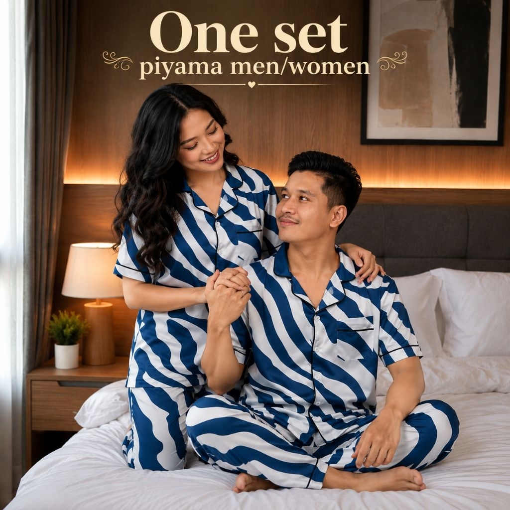piyama 1 set / baju tidur motif zebra pria wanita