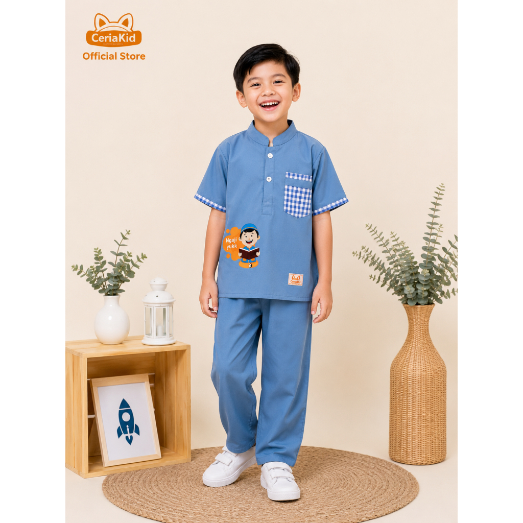 Koko Kurta Anak Gibran Ceriakid | Baju Koko Anak Laki-Laki Trendy + Peci | 0–9 Tahun