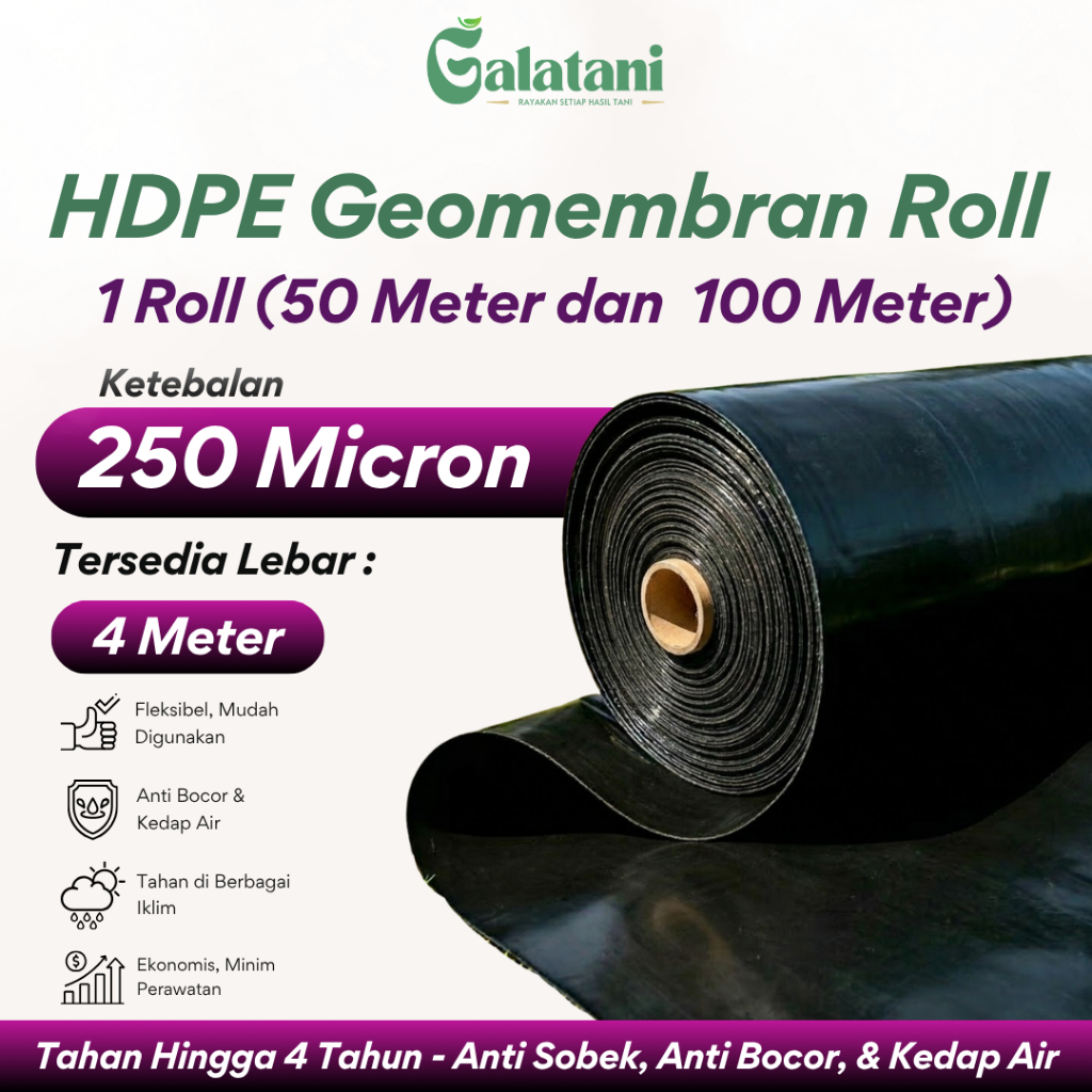 Plastik HDPE Geomembran 1 Roll Tebal 250 Mikron – Lebar 4 Meter