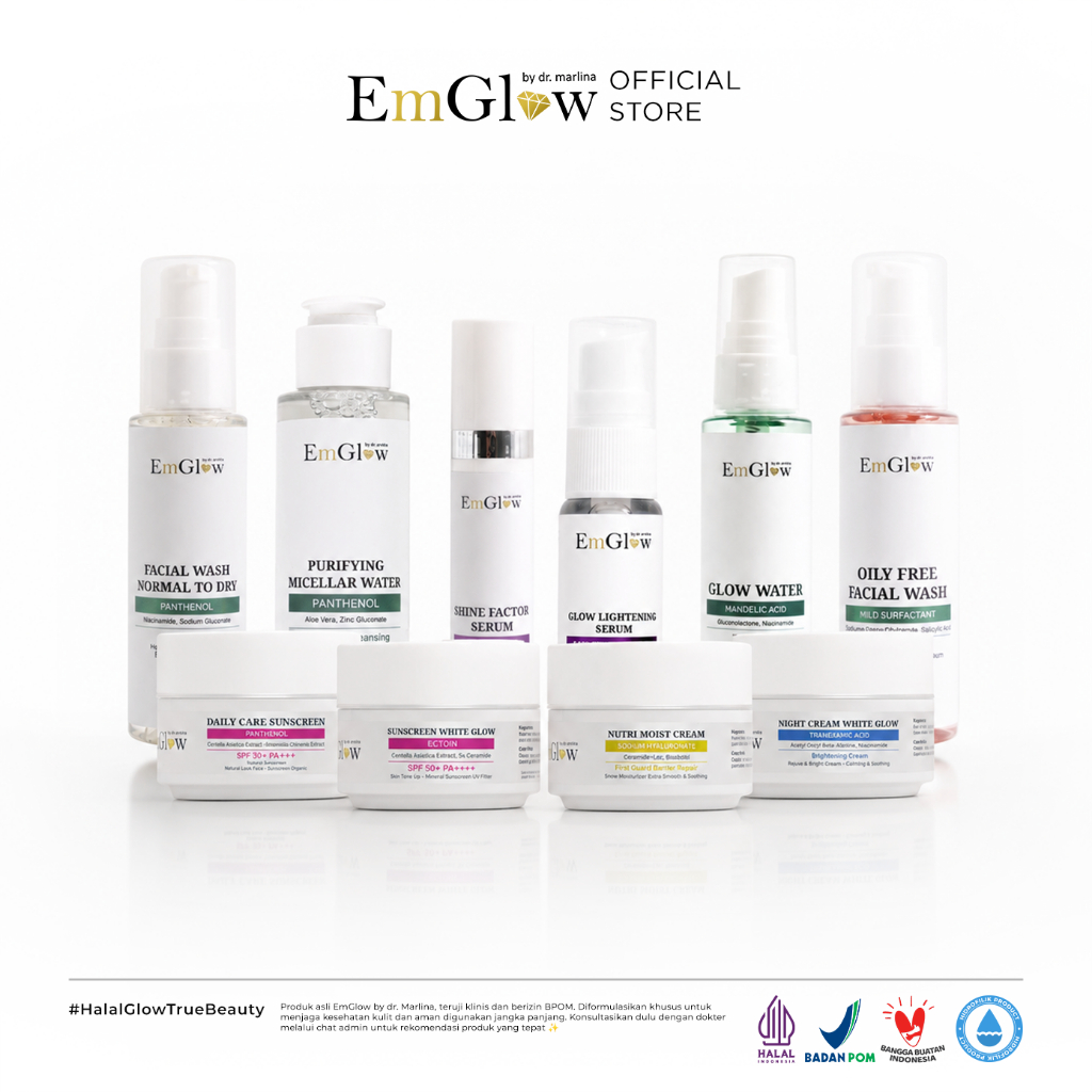EmGlow - Paket WHITE GLOW | Set Skincare Pencerah Wajah Untuk Kulit Kering & Berminyak