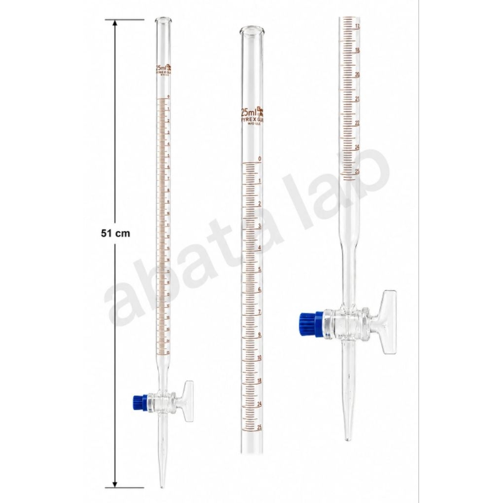 Buret 25ml kran kaca pyrex / alat laboratorium/ alat ukur kompresi/alat kompresi/buret pendek