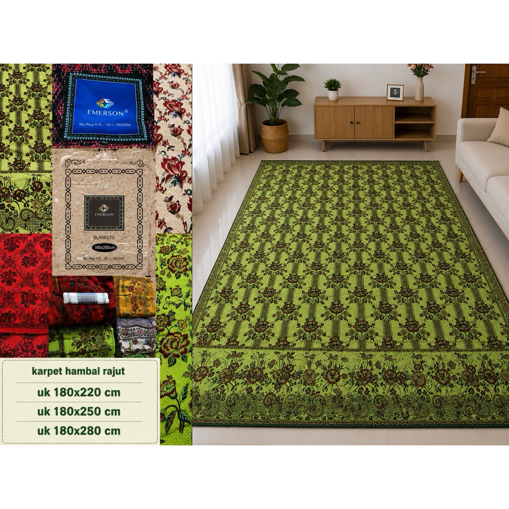 Karpet Hambal Rajut Emerson UK 180 x 220 CM , Uk 180x250 , UK 180x280 / Karpet Hambal Tikar Lotus Se