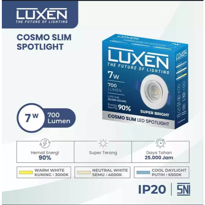 LUXEN Cosmo Slim LED Spotlight / Lampu Sorot Led 3W 5W 7W Cahaya 6500K 4000K 3000K 300 500 700 Lumen