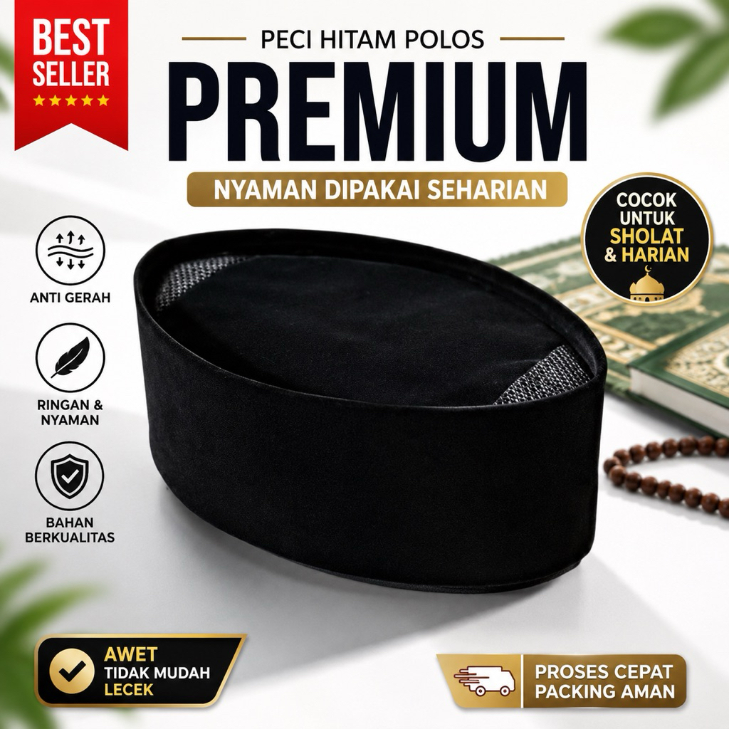 Peci Songkok Hitam Peci Hitam Polos Songkok Peci Tinggi 9 cm Peci Murah