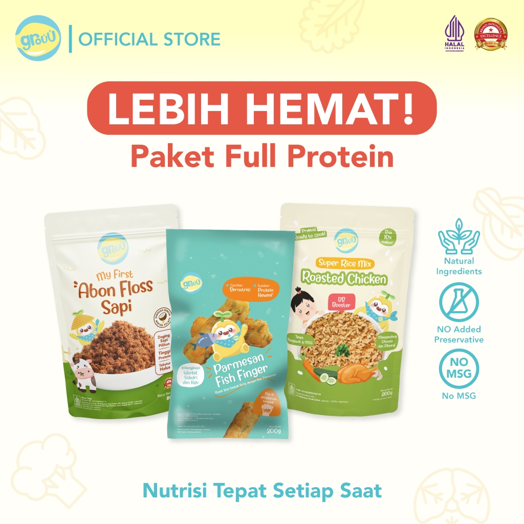Grouu - Bundling Protein Up+, Kombo Protein MPASI Bayi dan Bahan Makanan Balita berisi Beras Organik