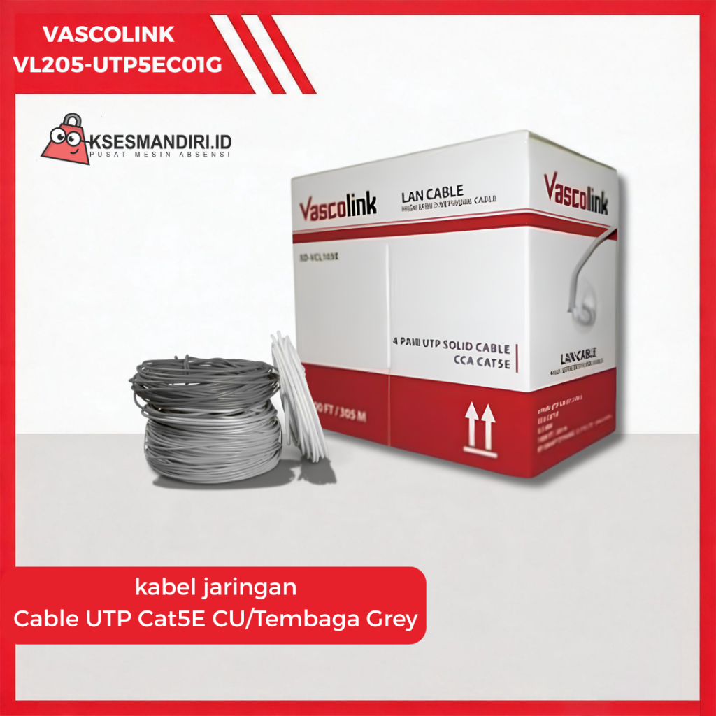 Vascolink Kabel LAN UTP Cat5e Tembaga Murni (CU) 305 Meter - Grey