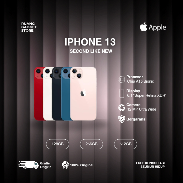 IPHONE 13 SECOND LIKE NEW  128GB 256GB Hitam Hijau Biru Pink Merah Putih