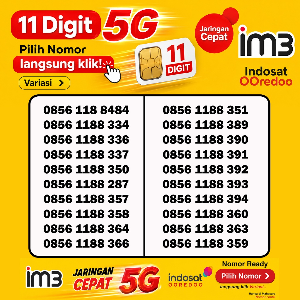 Nomor Cantik Indosat ooredoo 11 Digit spesial free kuota 3Gb