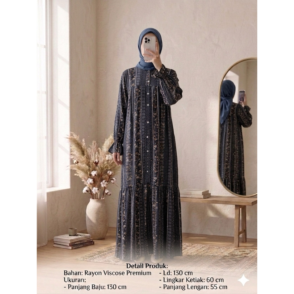 Hifa dress sultan premium gamis daster adem rayon viscose busui dres motif viral kekinian