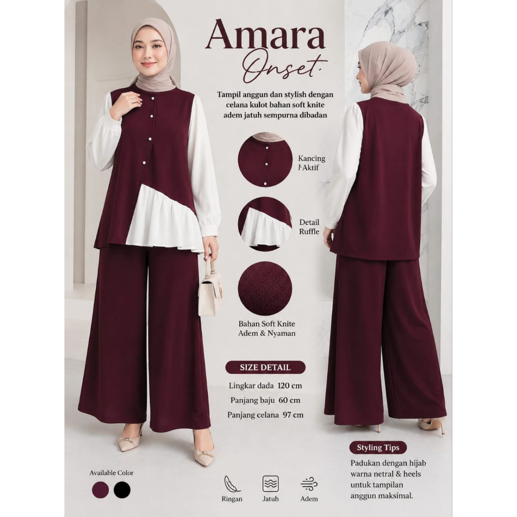 Setelan Wanita AMARA ONE SET Soft Knite Celana Kulot