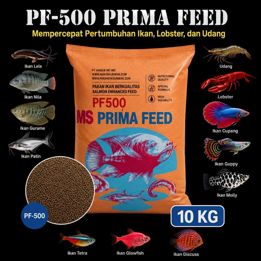 Pellet PRIMA FEED PF 500 10kg Pelet Ikan Udang Lobster Pakan Benih Larva Burayak Makanan Indukan Dew