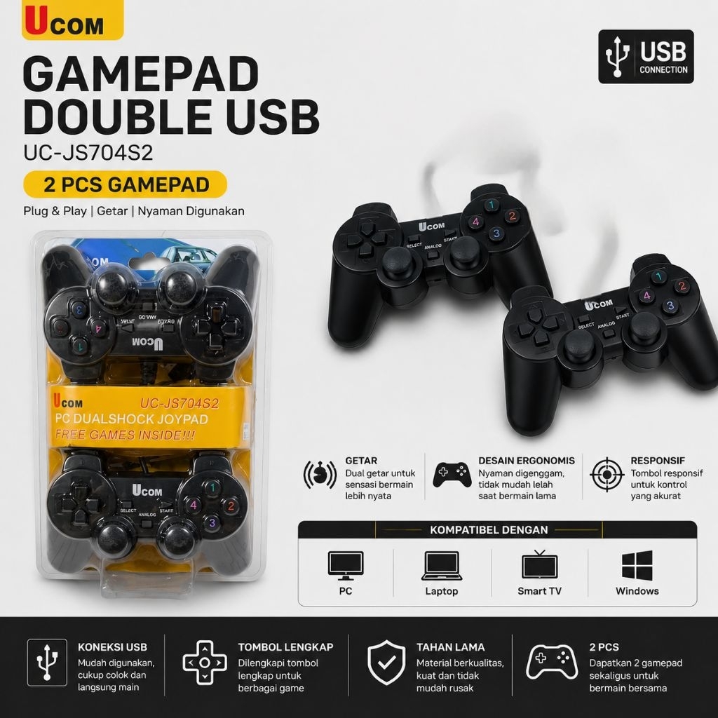 gamepad usb double getar hitam gamepad stik PC USB joystick PC LAPTOP GAMEPAD USB STIK PC