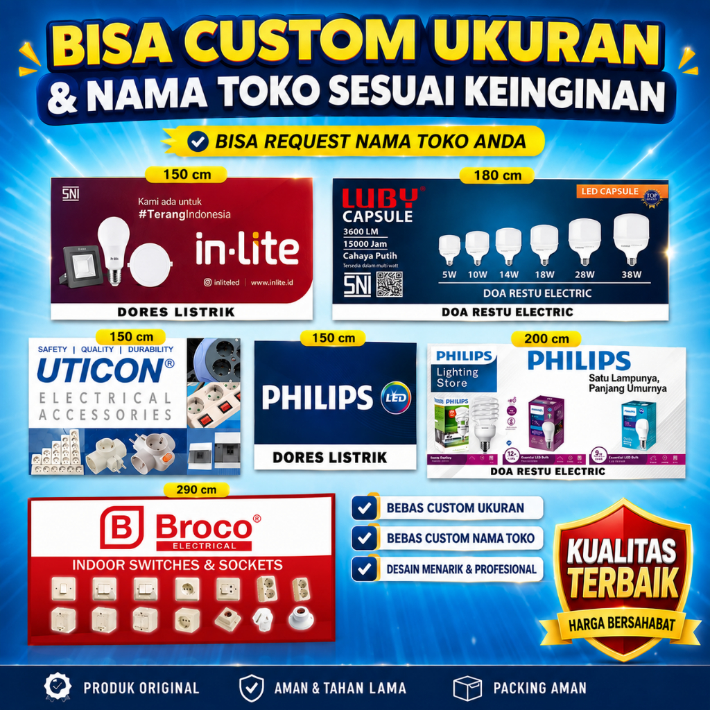 Banner Spanduk Philips , Hannochs  + Cetak Bisa Custom Nama Toko Listrik Elektronik / Toko Bangunan