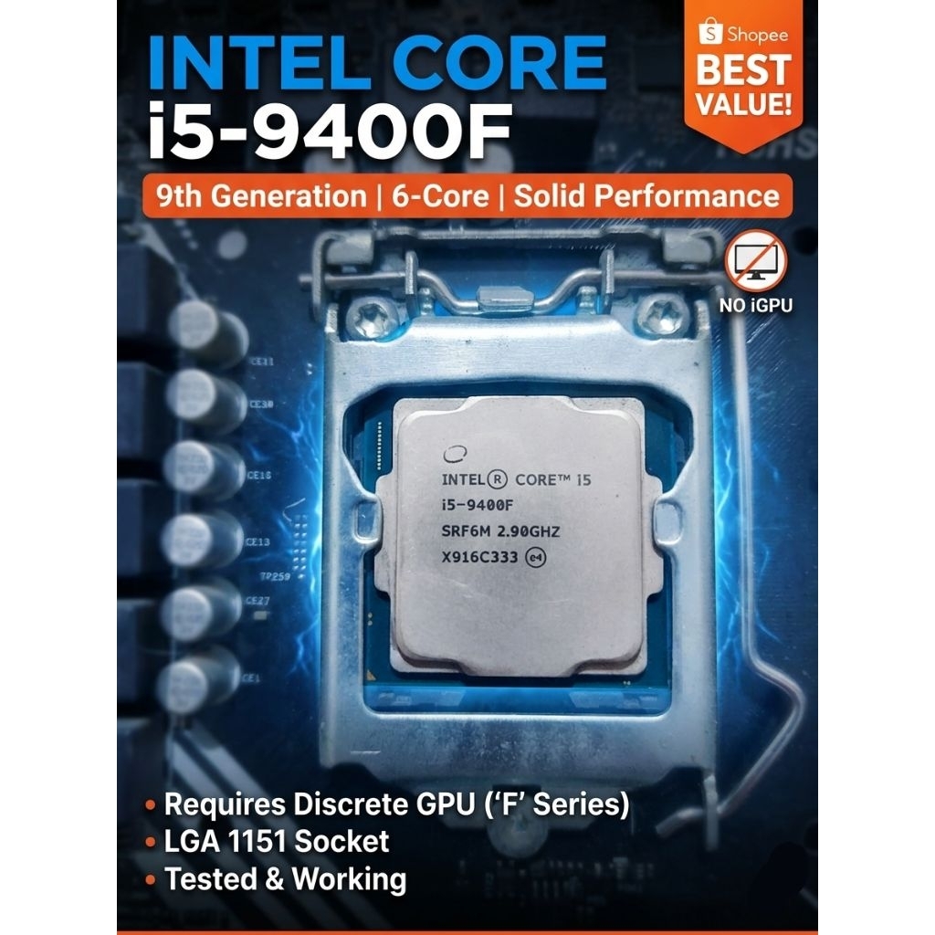 Prosesor Intel Core i5 9400F Gen 9 Cache 9M up to 4.10 GHz Socket LGA 1151 Tray / Second Berkualitas