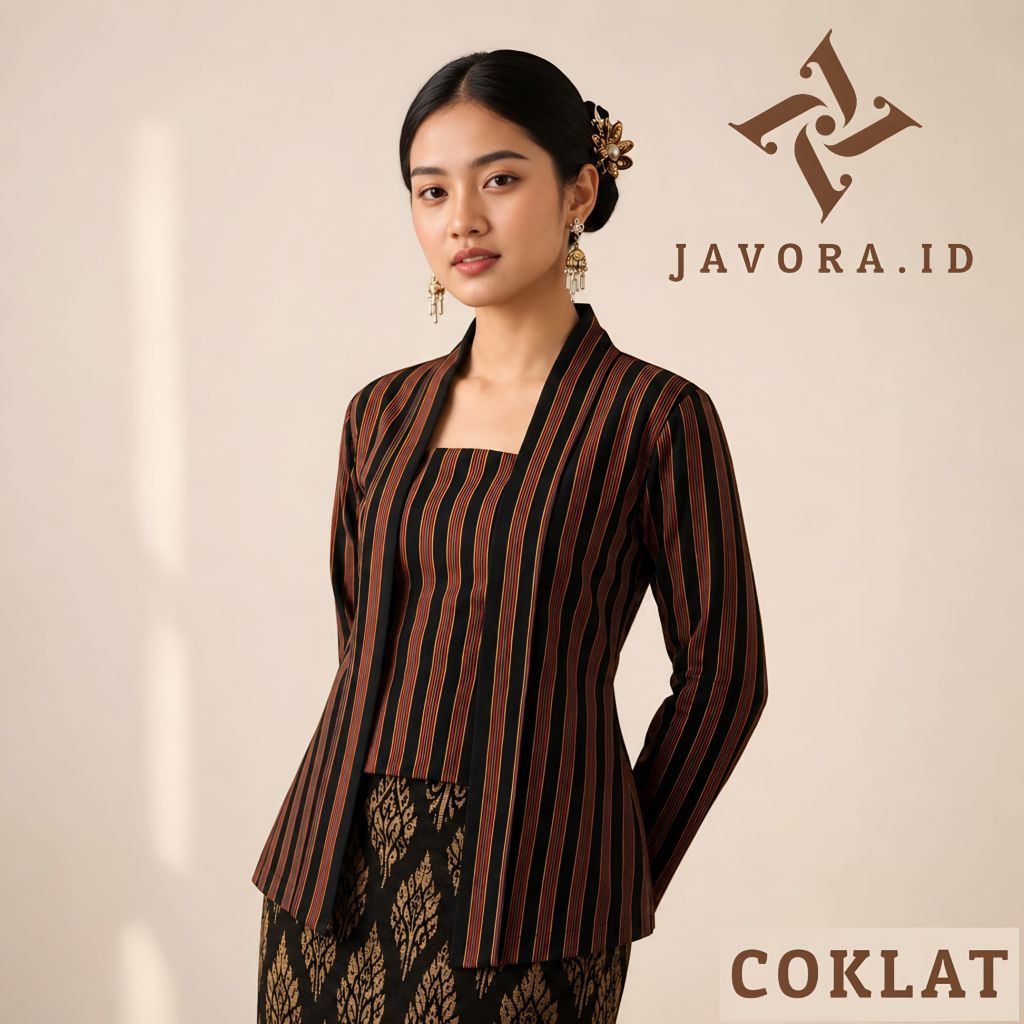 Javora - Kebaya Kutubaru Lurik Dewasa Wanita Atasan Baju Adat Jawa Tenun Lurik Modern