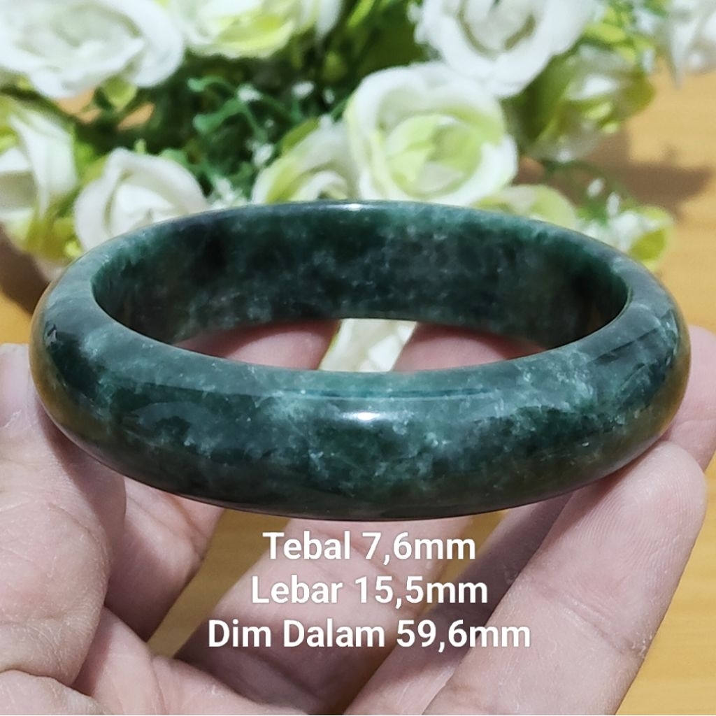 Gelang Bangle Giok Asli Hijau Tua Size 59,6mm