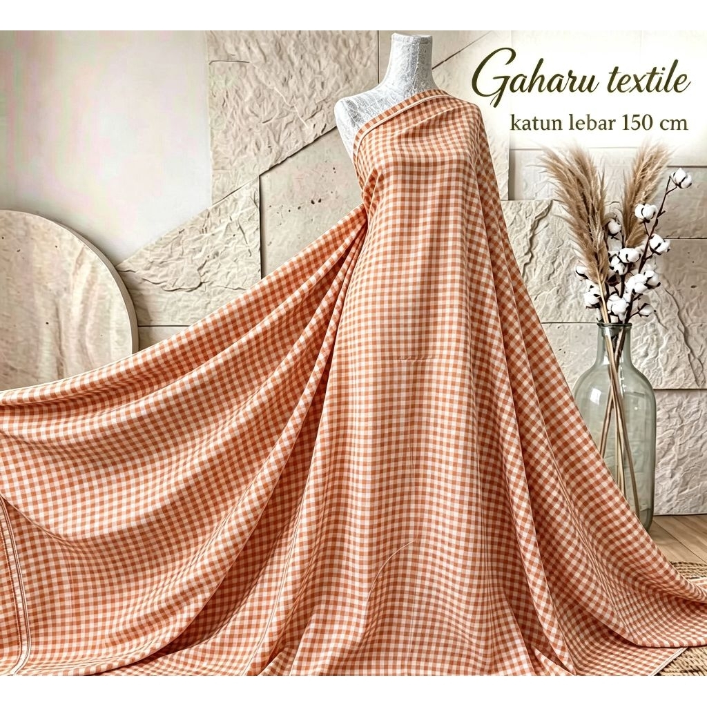 bahan katun premium - katun motif kotak kotak - bahan katun meteran