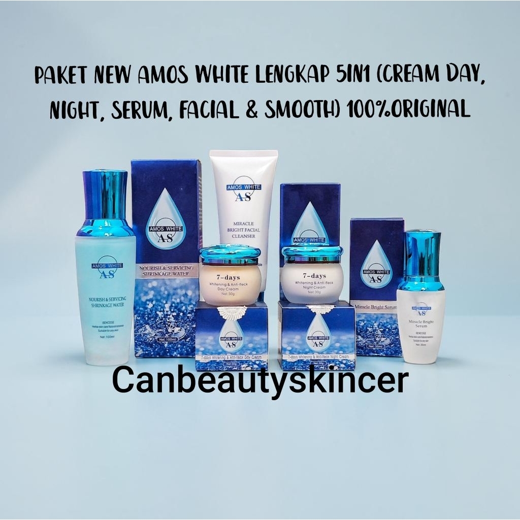 CBS-PAKET NEW AMOS WHITE LENGKAP 5IN1 (CREAM DAY,NIGHT,SERUM,FACIAL & TONER)100%ORIGINAL