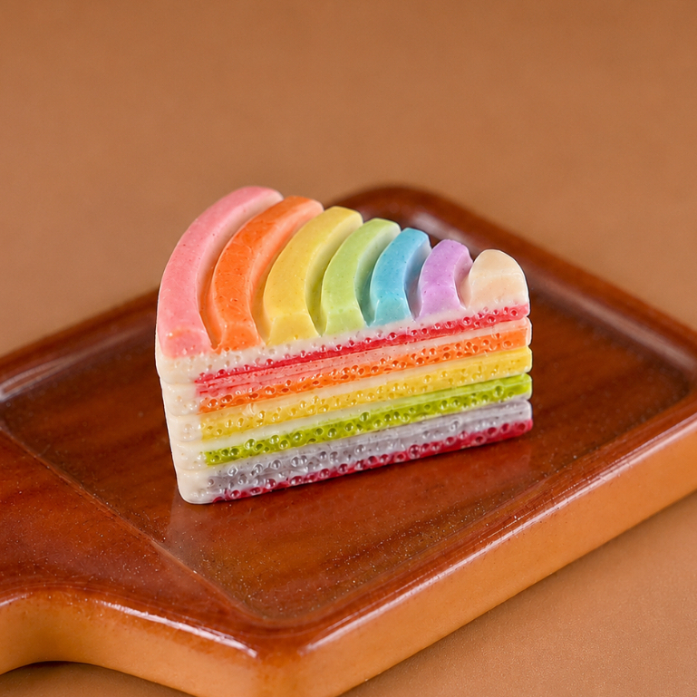 Miniatur Rainbow Cake Slice Potongan Kue Pelangi Cream Krim Lucu Cute Clay Resin Makanan Kekinian