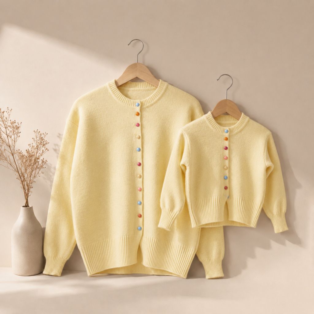Cardigan Melisa Couple Ibu Dan Anak 1-10 Tahun Kancing Warna Warni Kardigan Rajut Wanita Atasan Swea