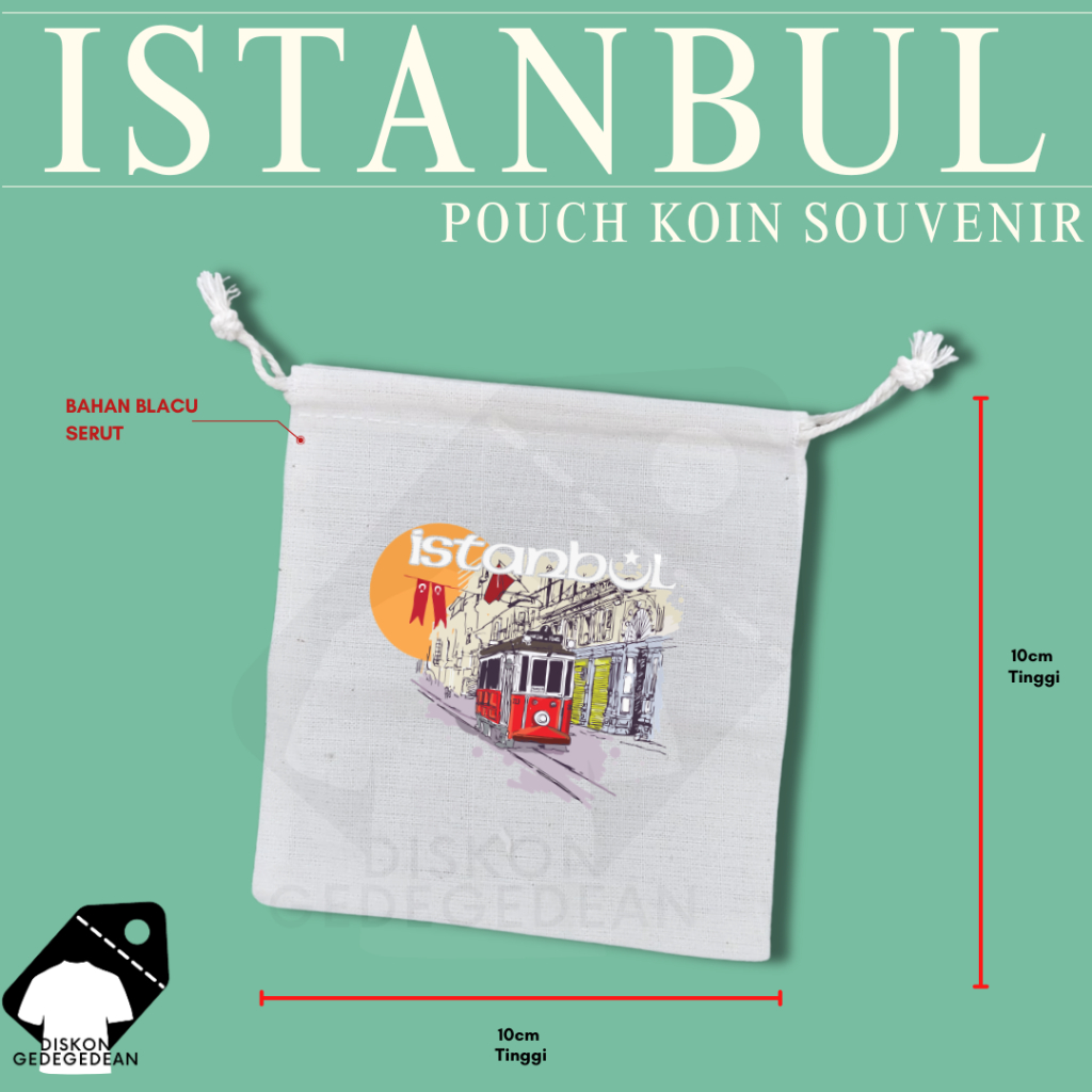 Diskongedegedean Pouch Koin Souvenir Istanbul Turki Dompet Oleh Oleh Bahan Blacu dengan Resleting Ty
