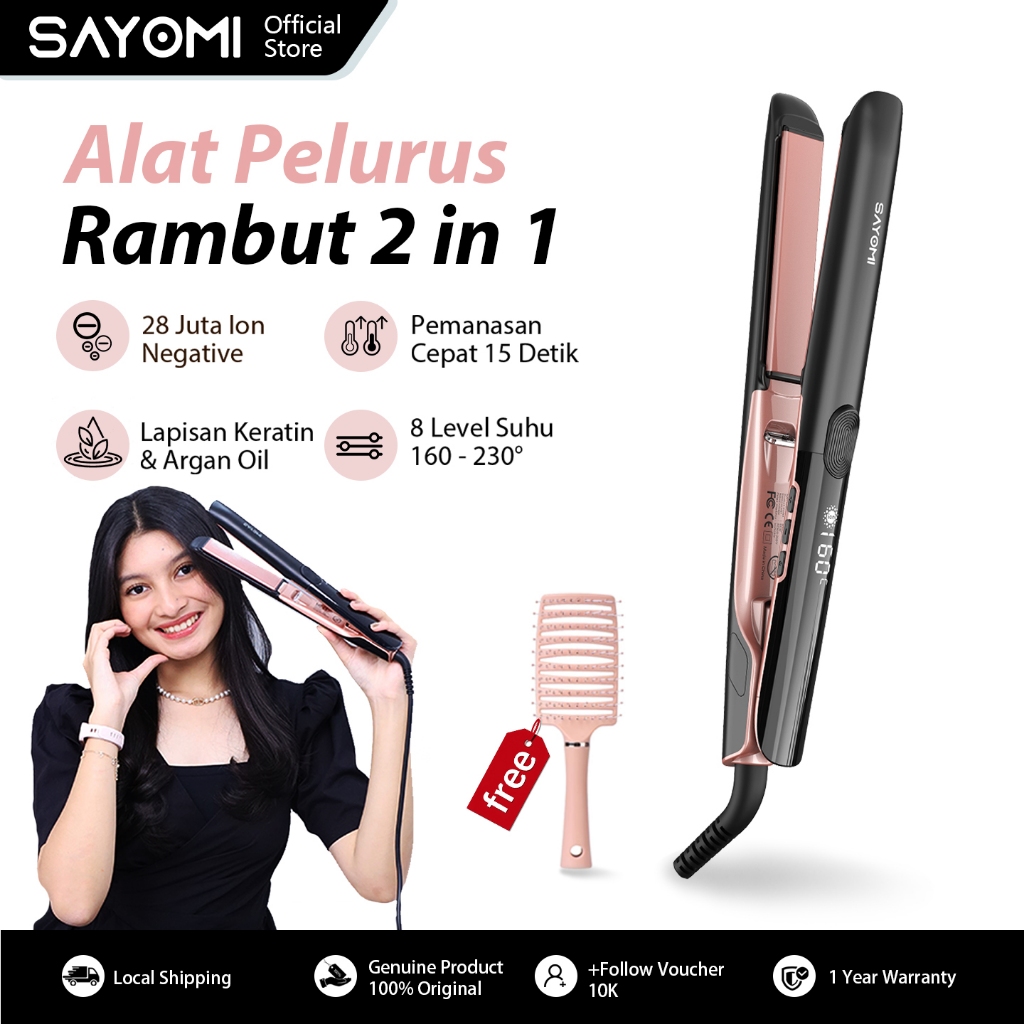 SAYOMI S3207 Catokan Rambut 2in1 - 28 Juta Ion Negatif + Keratin 15 Detik Panas 8 Suhu Lurus & Kerit