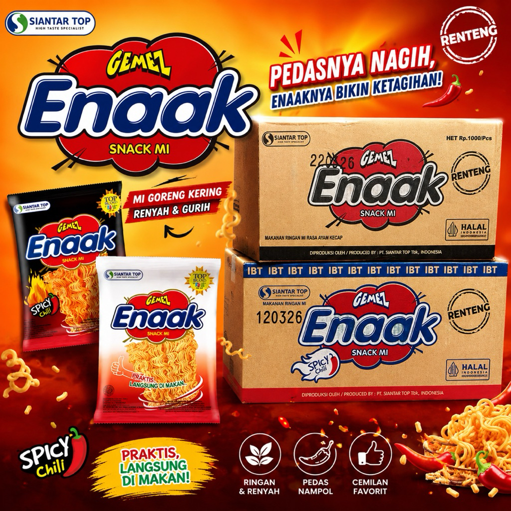 (1 Dus) Snack Mie Gemez Enak Kremez Enaak - Mie Kering Ringan, Kriuk, dan Praktis