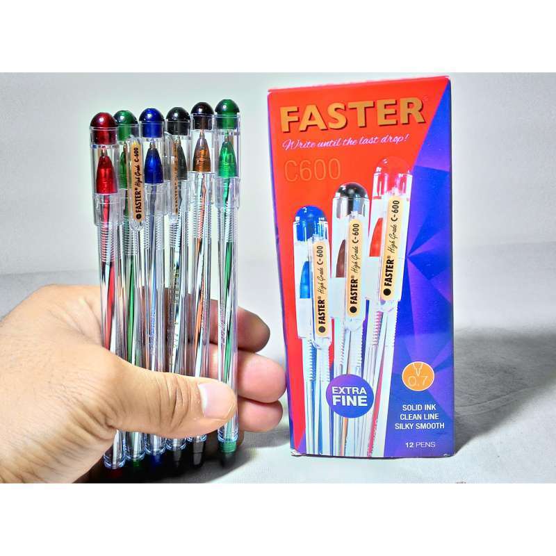(1 LUSIN) Pulpen Faster C600 0.7mm - Ballpoint Faster - HITAM